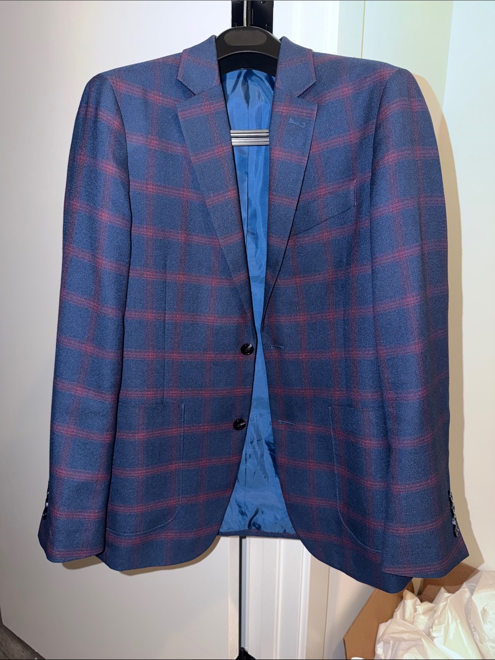 Blue and Burgundy Windowpane Men's Blazer - Brand